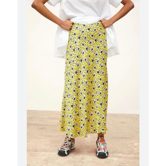 Zara EUC Floral Print A-Line Midi Skirt Yellow Size Size M Bloggers Fav - Picture 11 of 15